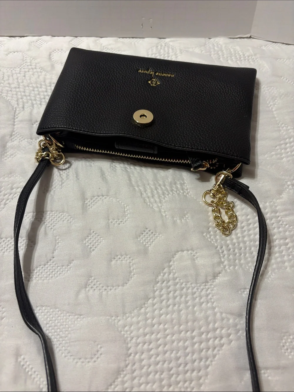 Nanette Lepore Black Pebbled Leather Crossbody with Gold Hardware